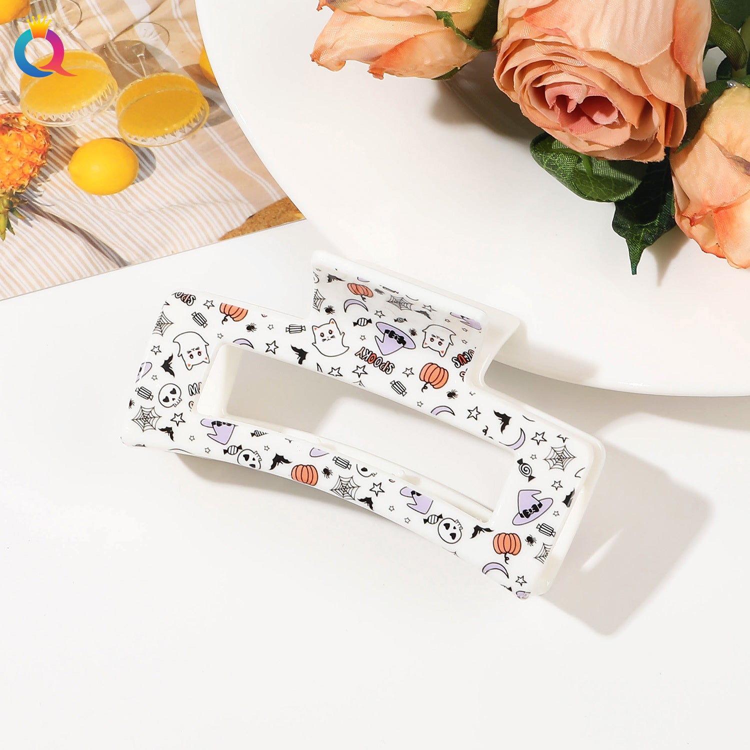 Wholesale Halloween Square Print Skull Hair Clip